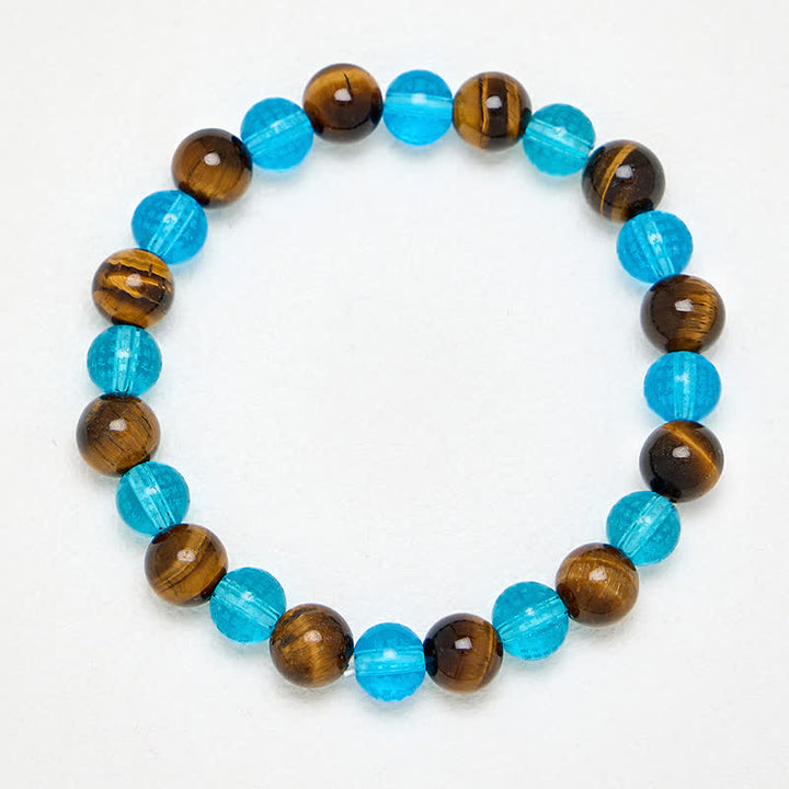 Buddha Stones Tiger Eye Blue Liuli Glass Bead Courage Round Beaded Bracelet - image 4