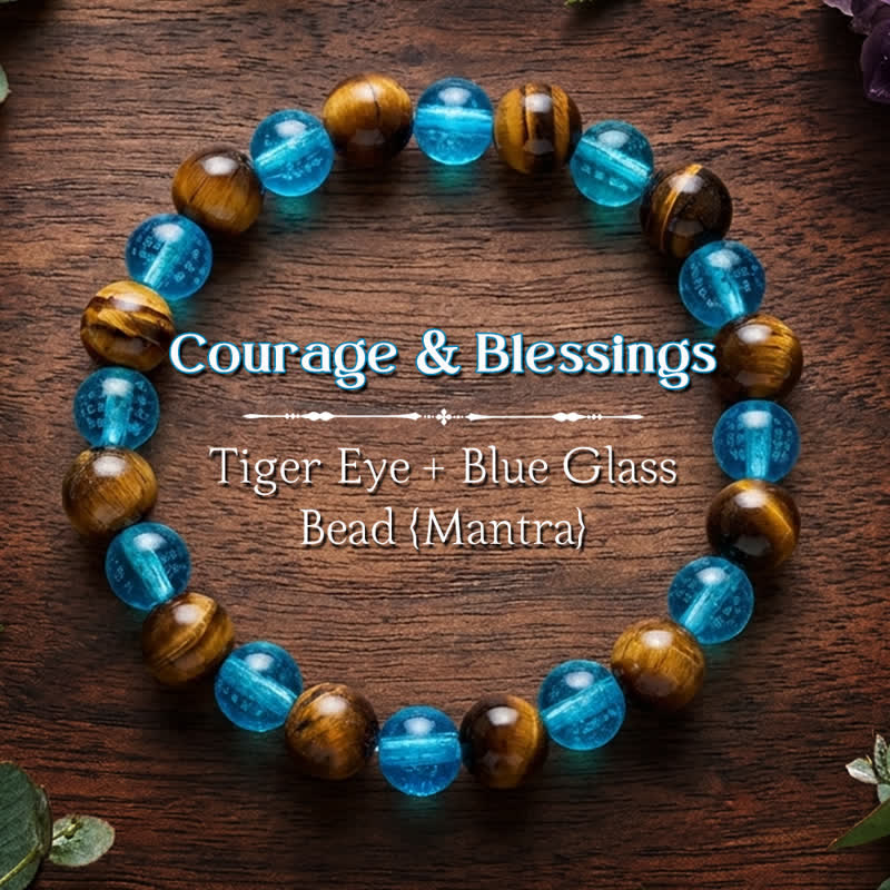 Buddha Stones Tiger Eye Blue Liuli Glass Bead Courage Round Beaded Bracelet - Tiger Eye(Protection ♥ Courage) - image 0