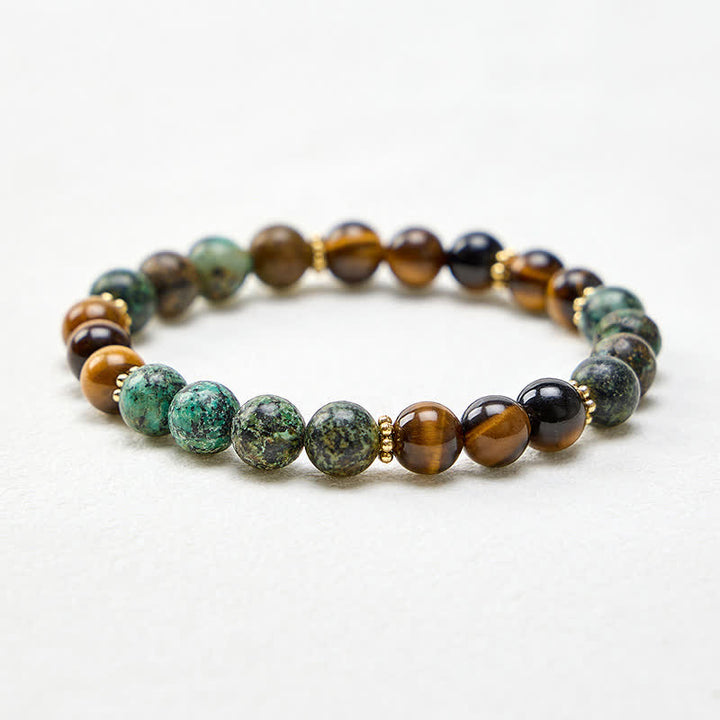 Buddha Stones Tiger Eye Malachite Green Agate Strength Beads Bracelet - image 4