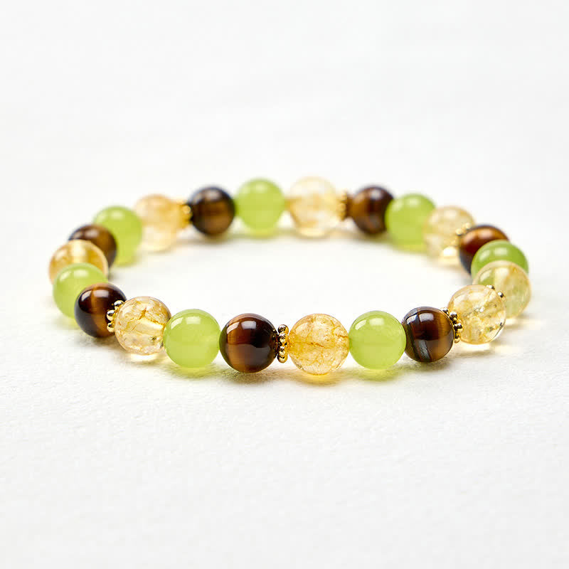 Buddha Stones Natural Citrine Tiger Eye Green Jade Prosperity Bracelet - image 12