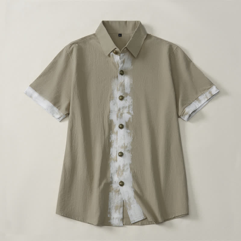 Buddha Stones Summer Casual Boho Tie-Dye Solid Men's Short Sleeve Shirts - Tan - US/UK/AU42, EU52 (3XL) - image 0
