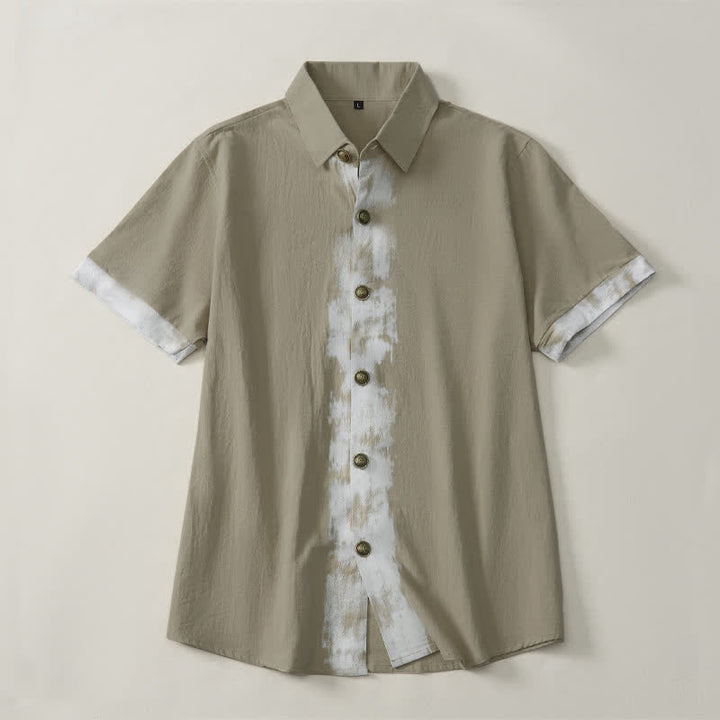Buddha Stones Summer Casual Boho Tie-Dye Solid Men's Short Sleeve Shirts - Tan - US/UK/AU42, EU52 (3XL) - image 0