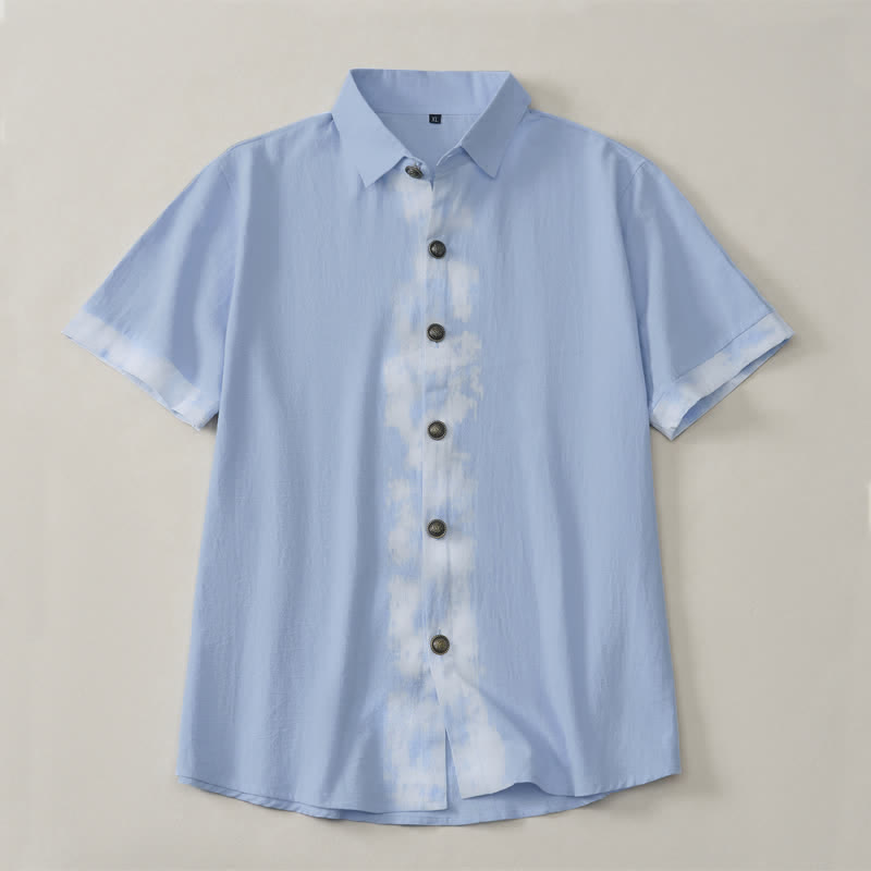 Buddha Stones Summer Casual Boho Tie-Dye Solid Men's Short Sleeve Shirts - PowderBlue - US/UK/AU42, EU52 (3XL) - image 7