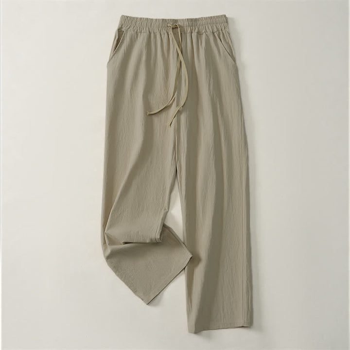 Buddha Stones Fall Casual Plain Drawstring Solid Long Pants Men's Straight Leg Pants With Pocket - image 2