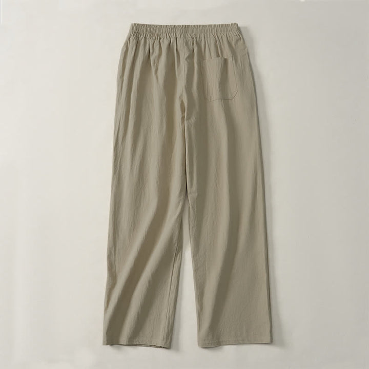 Buddha Stones Fall Casual Plain Drawstring Solid Long Pants Men's Straight Leg Pants With Pocket - image 3