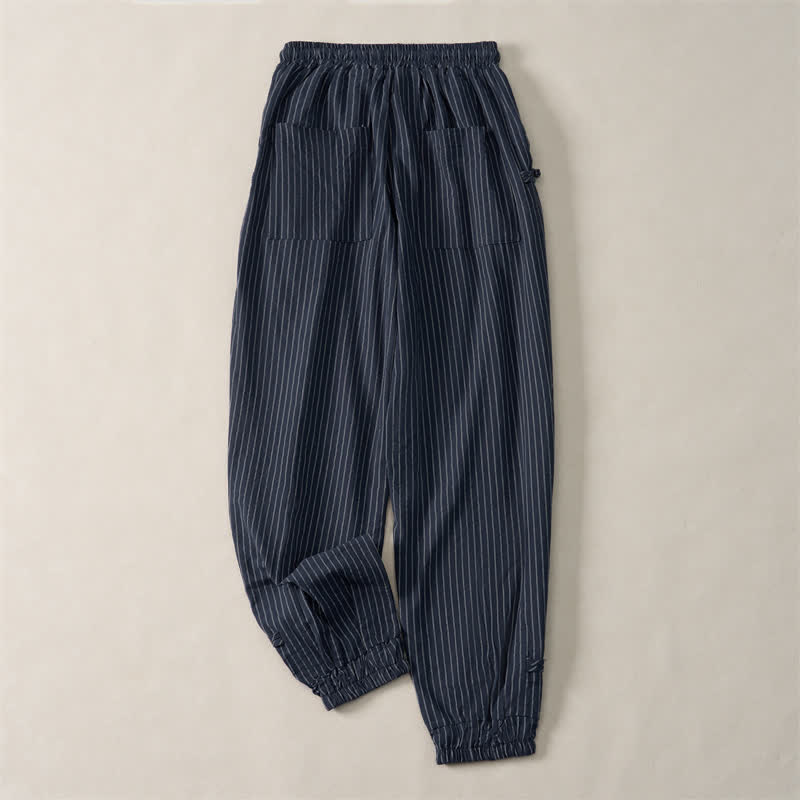 Buddha Stones Spring Summer Basic Drawstring Striped Cropped Pants Men's Tapered Pants With Pockets - image 1