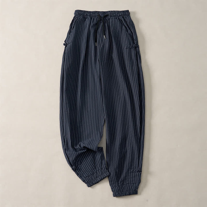 Buddha Stones Spring Summer Basic Drawstring Striped Cropped Pants Men's Tapered Pants With Pockets - MidnightBlue - US/UK/AU46, EU56 (5XL) - image 0