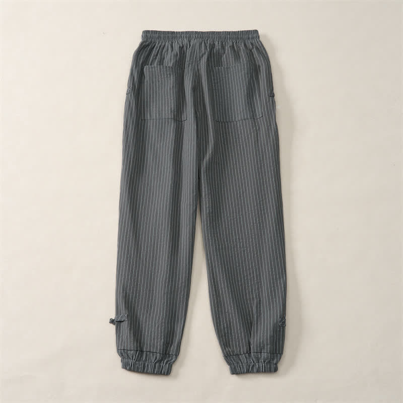 Buddha Stones Spring Summer Basic Drawstring Striped Cropped Pants Men's Tapered Pants With Pockets - image 9