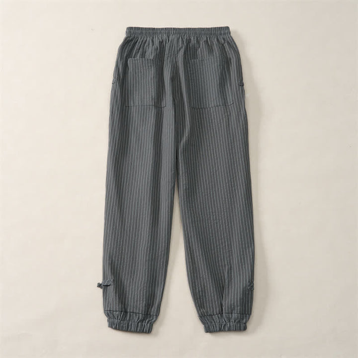 Buddha Stones Spring Summer Basic Drawstring Striped Cropped Pants Men's Tapered Pants With Pockets - image 9