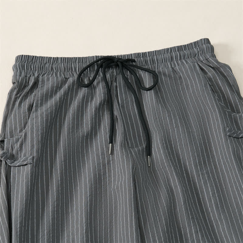 Buddha Stones Spring Summer Basic Drawstring Striped Cropped Pants Men's Tapered Pants With Pockets - image 10