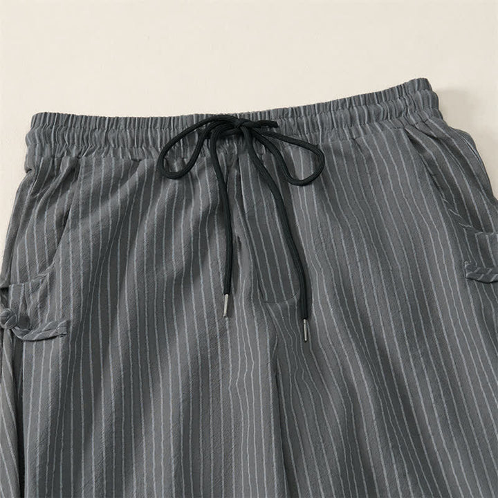Buddha Stones Spring Summer Basic Drawstring Striped Cropped Pants Men's Tapered Pants With Pockets - image 10