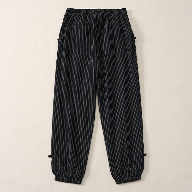 Buddha Stones Spring Summer Basic Drawstring Striped Cropped Pants Men's Tapered Pants With Pockets - image 17