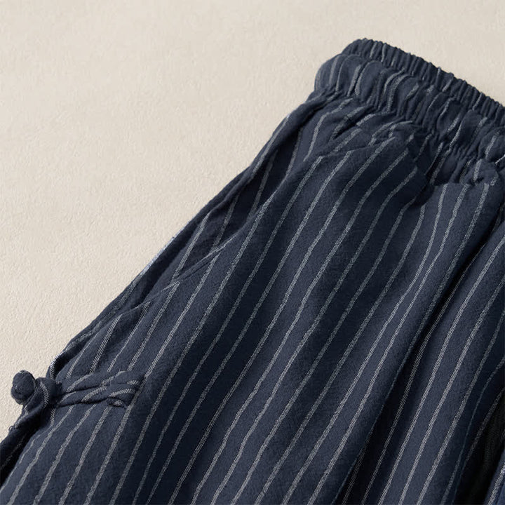 Buddha Stones Spring Summer Basic Drawstring Striped Cropped Pants Men's Tapered Pants With Pockets - image 2