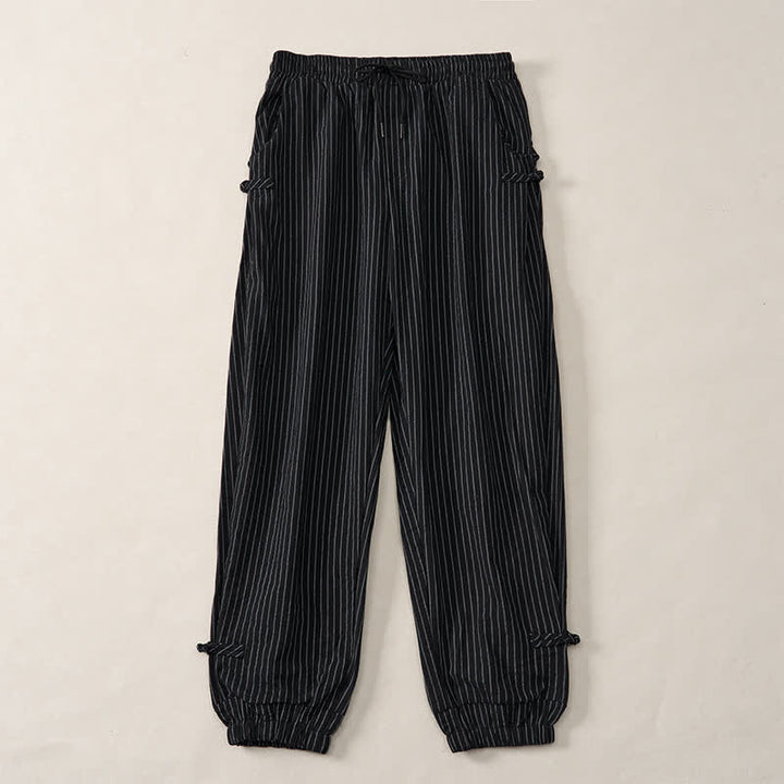 Buddha Stones Spring Summer Basic Drawstring Striped Cropped Pants Men's Tapered Pants With Pockets - Black - US/UK/AU46, EU56 (5XL) - image 16