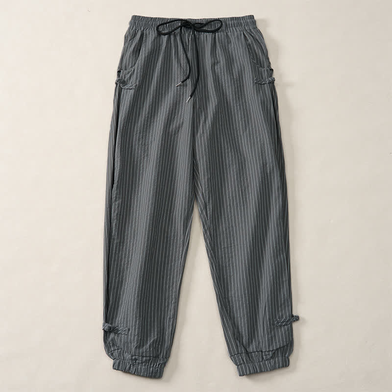 Buddha Stones Spring Summer Basic Drawstring Striped Cropped Pants Men's Tapered Pants With Pockets - DimGray - US/UK/AU46, EU56 (5XL) - image 8