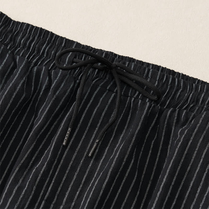 Buddha Stones Spring Summer Basic Drawstring Striped Cropped Pants Men's Tapered Pants With Pockets - image 19