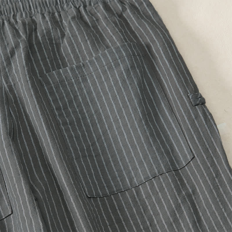 Buddha Stones Spring Summer Basic Drawstring Striped Cropped Pants Men's Tapered Pants With Pockets - image 12