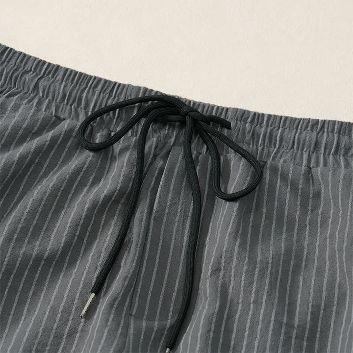 Buddha Stones Spring Summer Basic Drawstring Striped Cropped Pants Men's Tapered Pants With Pockets - image 11