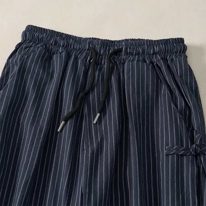 Buddha Stones Spring Summer Basic Drawstring Striped Cropped Pants Men's Tapered Pants With Pockets - image 3