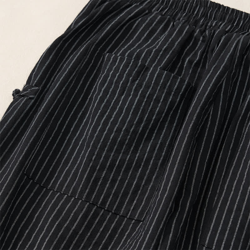 Buddha Stones Spring Summer Basic Drawstring Striped Cropped Pants Men's Tapered Pants With Pockets - image 21