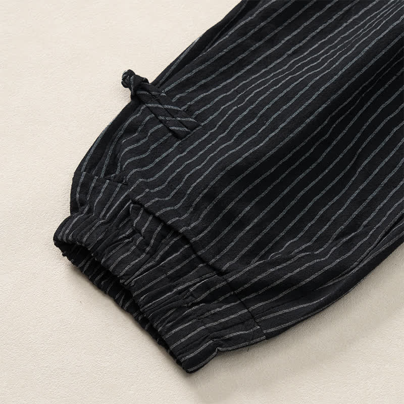 Buddha Stones Spring Summer Basic Drawstring Striped Cropped Pants Men's Tapered Pants With Pockets - image 22