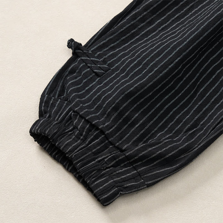Buddha Stones Spring Summer Basic Drawstring Striped Cropped Pants Men's Tapered Pants With Pockets - image 22