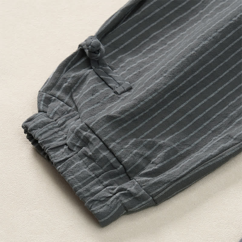 Buddha Stones Spring Summer Basic Drawstring Striped Cropped Pants Men's Tapered Pants With Pockets - image 14