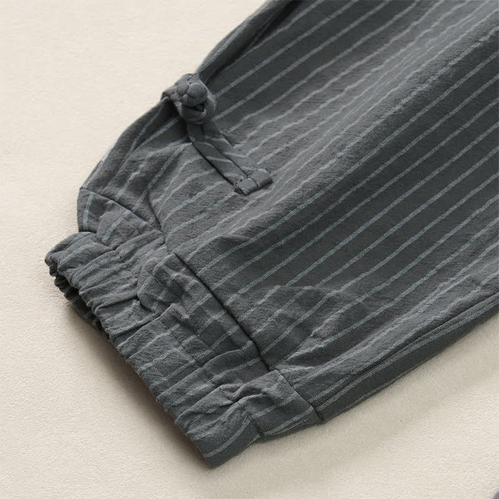 Buddha Stones Spring Summer Basic Drawstring Striped Cropped Pants Men's Tapered Pants With Pockets - image 14