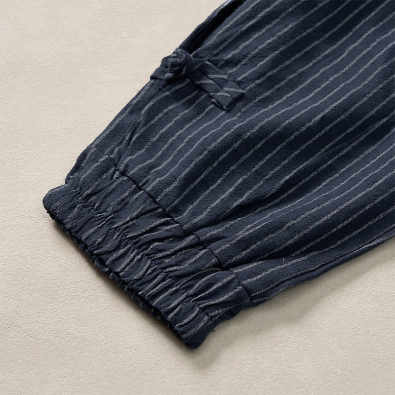 Buddha Stones Spring Summer Basic Drawstring Striped Cropped Pants Men's Tapered Pants With Pockets - image 6