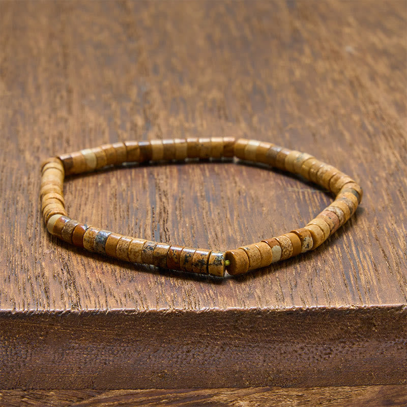 Buddha Stones Lapis Lazuli Truth Straight Cut Flat Bead Bracelet - Picture Jasper(Wrist Circumference: 5.9–6.3 in / 15-16 cm) - image 10