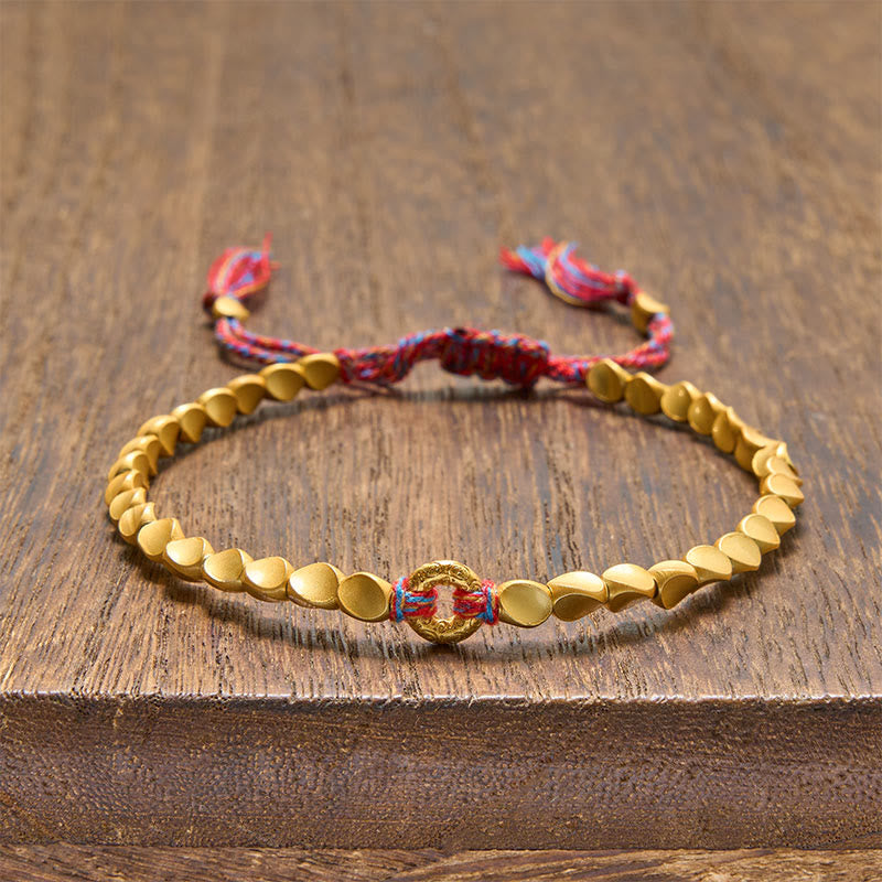 Buddha Stones Tibetan Auspicious Cloud Peace Buckle Copper Beads String Bracelet - image 1