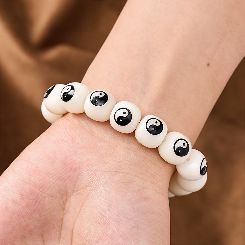 Buddha Stones White Bodhi Seed Yin Yang Peace Bracelet - image 3