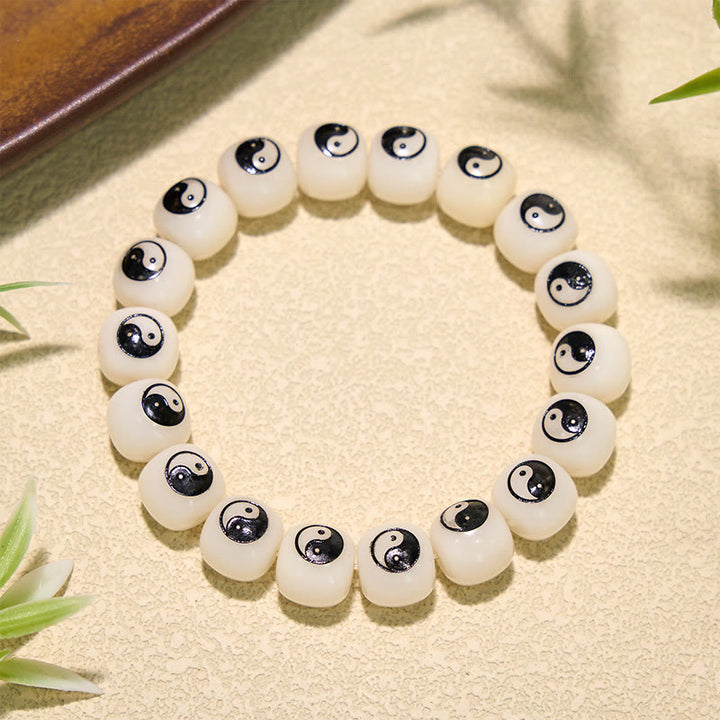 Buddha Stones White Bodhi Seed Yin Yang Peace Bracelet - Bagua(Balance ♥ Harmony) - image 0