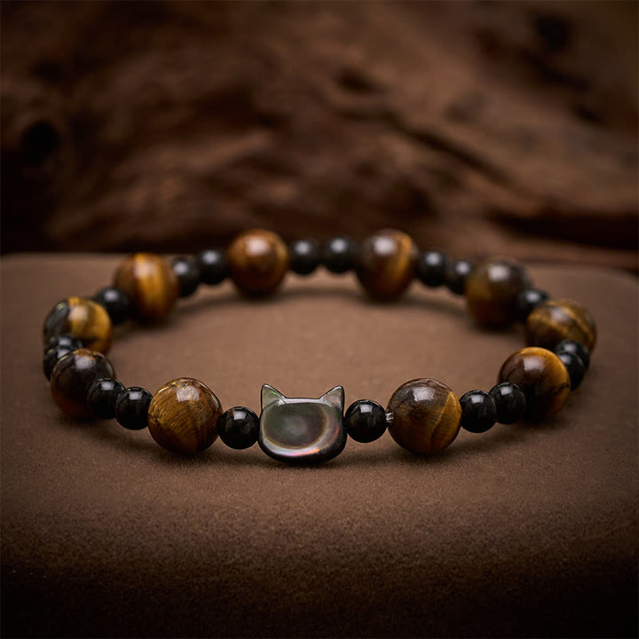 Buddha Stones Yellow Tiger Eye Cat Charm Confidence Beaded Bracelet - Tiger Eye (Protection ♥ Strength) (Wrist Circumference: 15–16 cm) - image 0