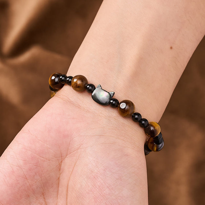 Buddha Stones Yellow Tiger Eye Cat Charm Confidence Beaded Bracelet - image 5