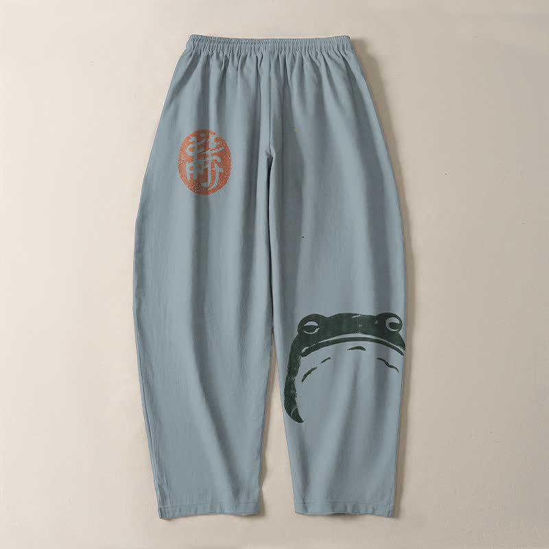 Buddha Stones Pure Cotton Seal Frog Pattern Drawstring Men's Tapered Pants With Pockets - image 10