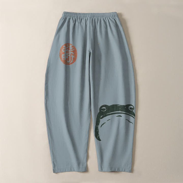 Buddha Stones Pure Cotton Seal Frog Pattern Drawstring Men's Tapered Pants With Pockets - image 10