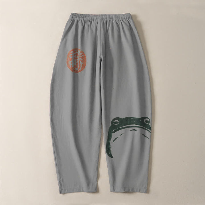 Buddha Stones Pure Cotton Seal Frog Pattern Drawstring Men's Tapered Pants With Pockets - image 14