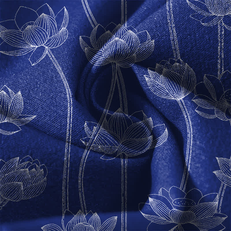Buddha Stones Pure Cotton White Lotus Line Art Pattern Drawstring Men's Tapered Pants With Pockets - image 6