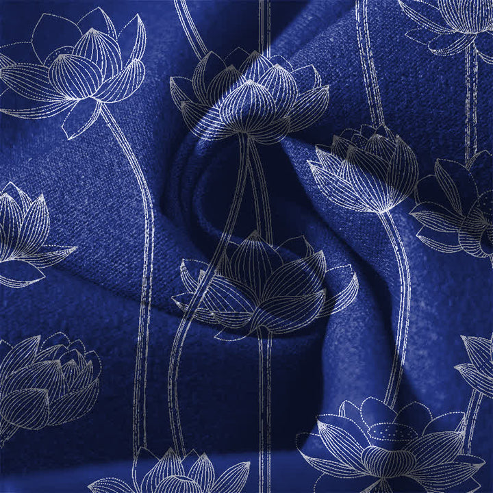 Buddha Stones Pure Cotton White Lotus Line Art Pattern Drawstring Men's Tapered Pants With Pockets - image 6