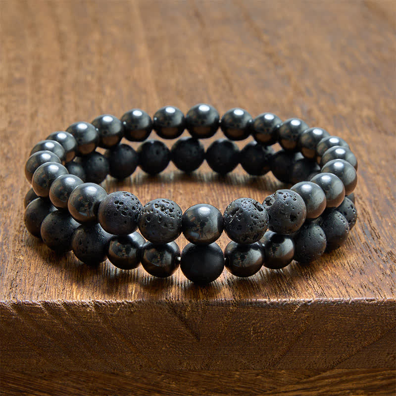 Buddha Stones Hematite Lava Rock Grounding Minimalist Beaded Bracelet - Hematite Set(Wrist Circumference: 5.9–6.3 in/15–16 cm) - image 0