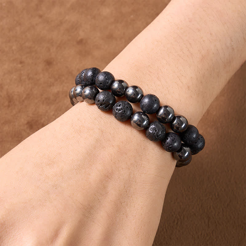 Buddha Stones Hematite Lava Rock Grounding Minimalist Beaded Bracelet - image 4