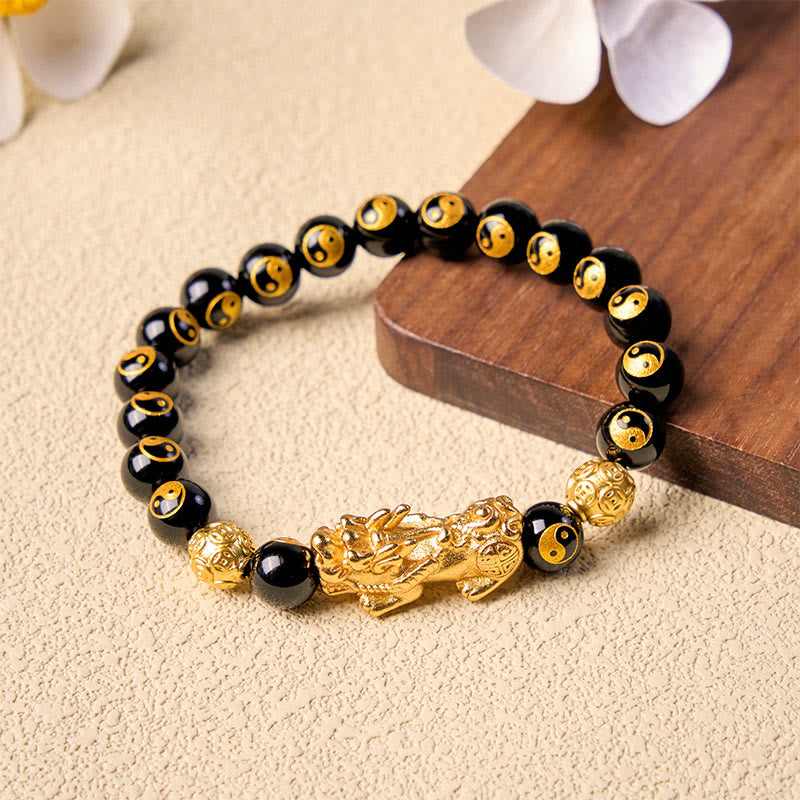 Buddha Stones Black Onyx Copper Pi Xiu Beads Wealth Bracelet - Pi Xiu(Wealth ♥ Luck) - image 0