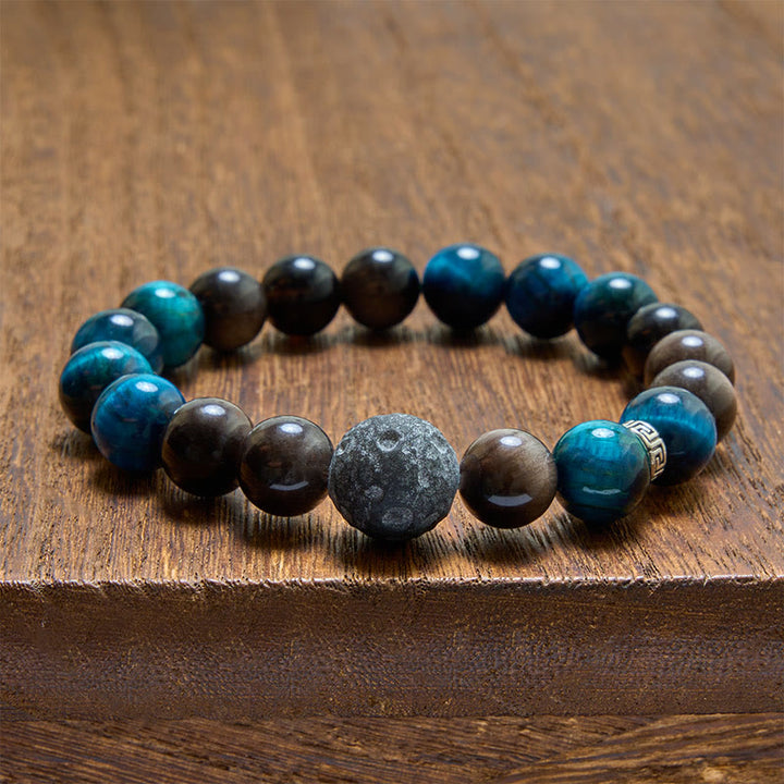 Buddha Stones Blue Tiger Eye Silver Sheen Obsidian Couple Positive Bracelet - image 3