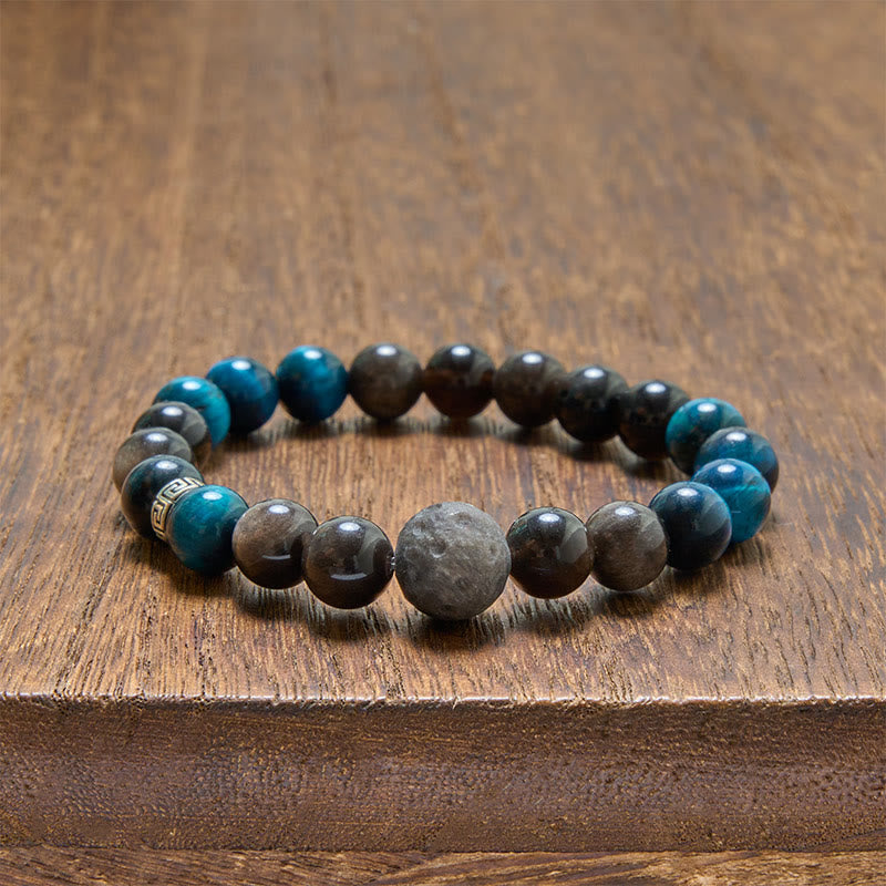 Buddha Stones Blue Tiger Eye Silver Sheen Obsidian Couple Positive Bracelet - image 11