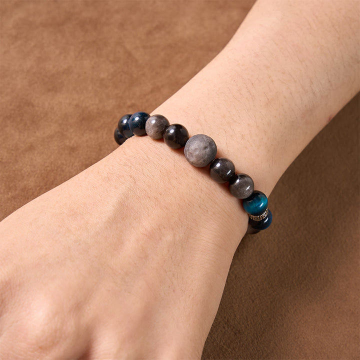 Buddha Stones Blue Tiger Eye Silver Sheen Obsidian Couple Positive Bracelet - image 12