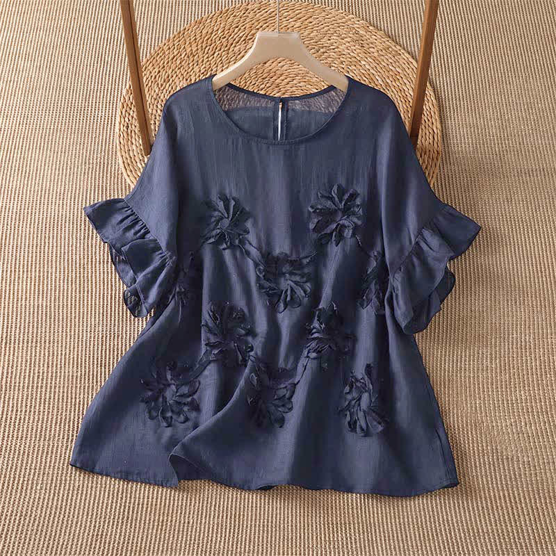 Buddha Stones Summer Casual Boho Floral Women's Short Sleeve T-Shirts - MidnightBlue - US14, UK/AU18, EU46 (2XL) - image 6