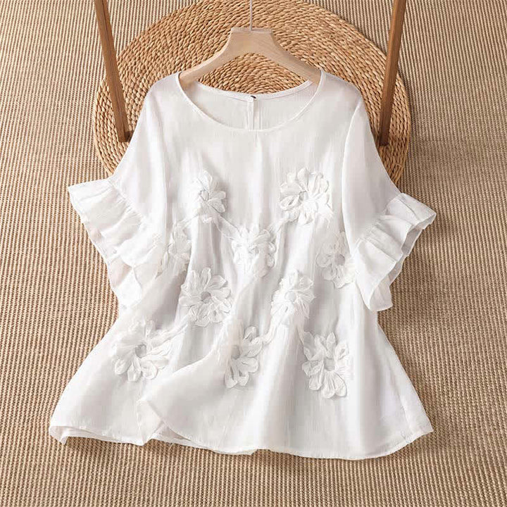 Buddha Stones Summer Casual Boho Floral Women's Short Sleeve T-Shirts - White - US14, UK/AU18, EU46 (2XL) - image 0