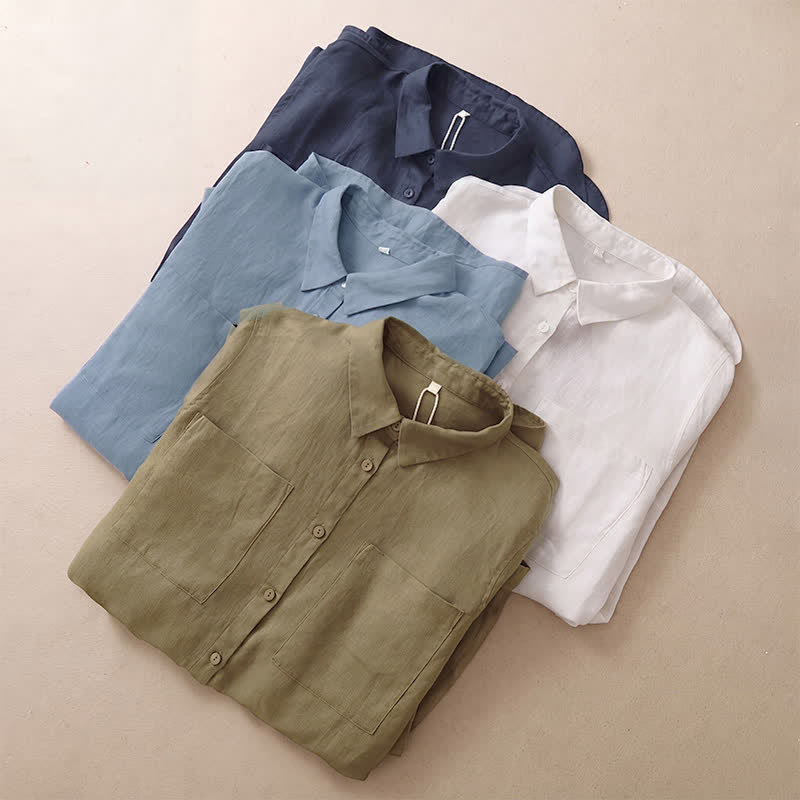 Buddha Stones Spring Fall Casual Minimalist Button-Up Solid Women's Long Sleeve Shirts With Patch Pockets - image 11