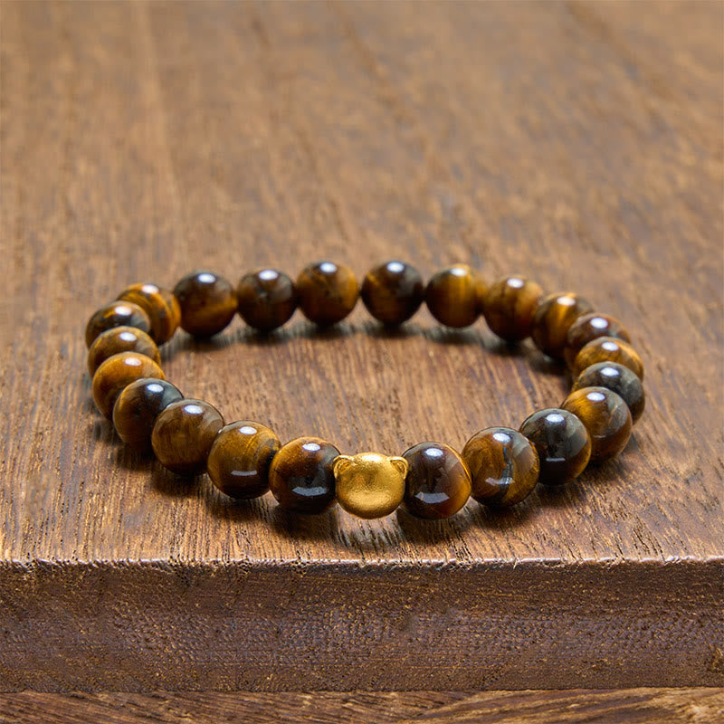 Buddha Stones Tiger Eye Cat Head Copper Strength Bracelet - Tiger Eye(Protection ♥ Courage) - image 0